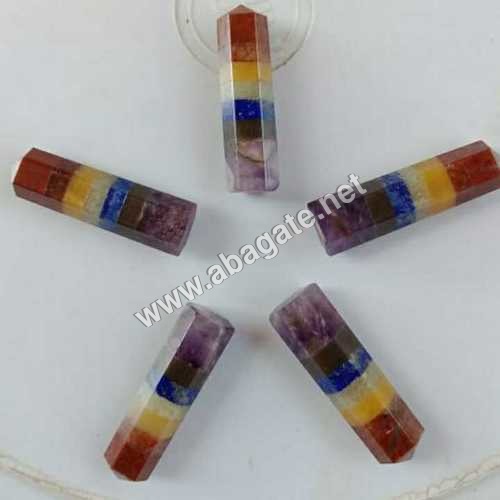 Seven Chakra Pencil - AAA Grade Natural Agate, 1.5 inches, Mixed Color | Reiki Chakra Balancing Set for Good Luck and Spiritual Awakening