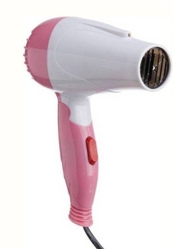Nova Hair Dryer - Pvc Material, 11x7.5x17 Cm Size, White And Pink Color, 1000 Watts Foldable Electric Hair Dryer , Cordless Trimmer With 0.25mm Blade Precision