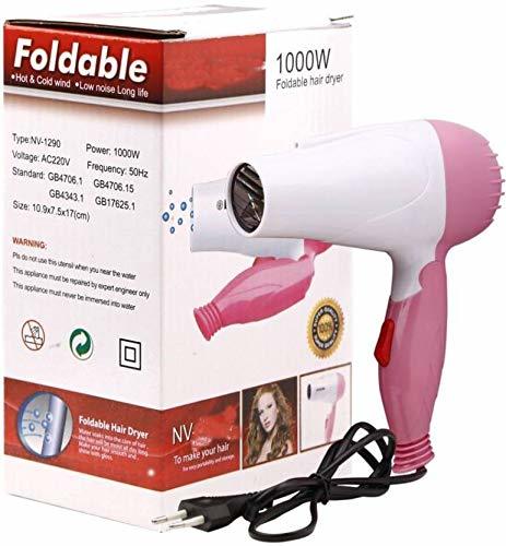 Nova Hair Dryer - Pvc Material, 11x7.5x17 Cm Size, White And Pink Color, 1000 Watts Foldable Electric Hair Dryer , Cordless Trimmer With 0.25mm Blade Precision