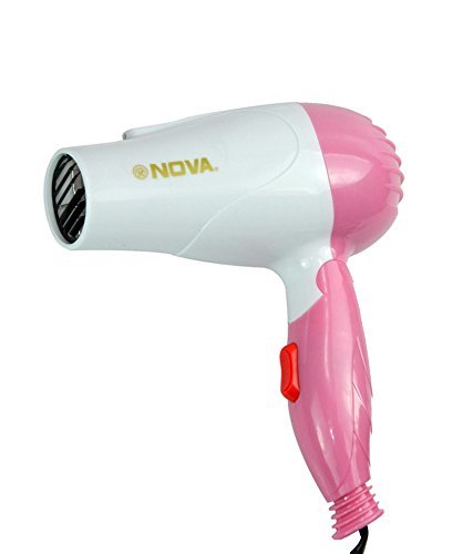 Nova Hair Dryer - Pvc Material, 11x7.5x17 Cm Size, White And Pink Color, 1000 Watts Foldable Electric Hair Dryer , Cordless Trimmer With 0.25mm Blade Precision
