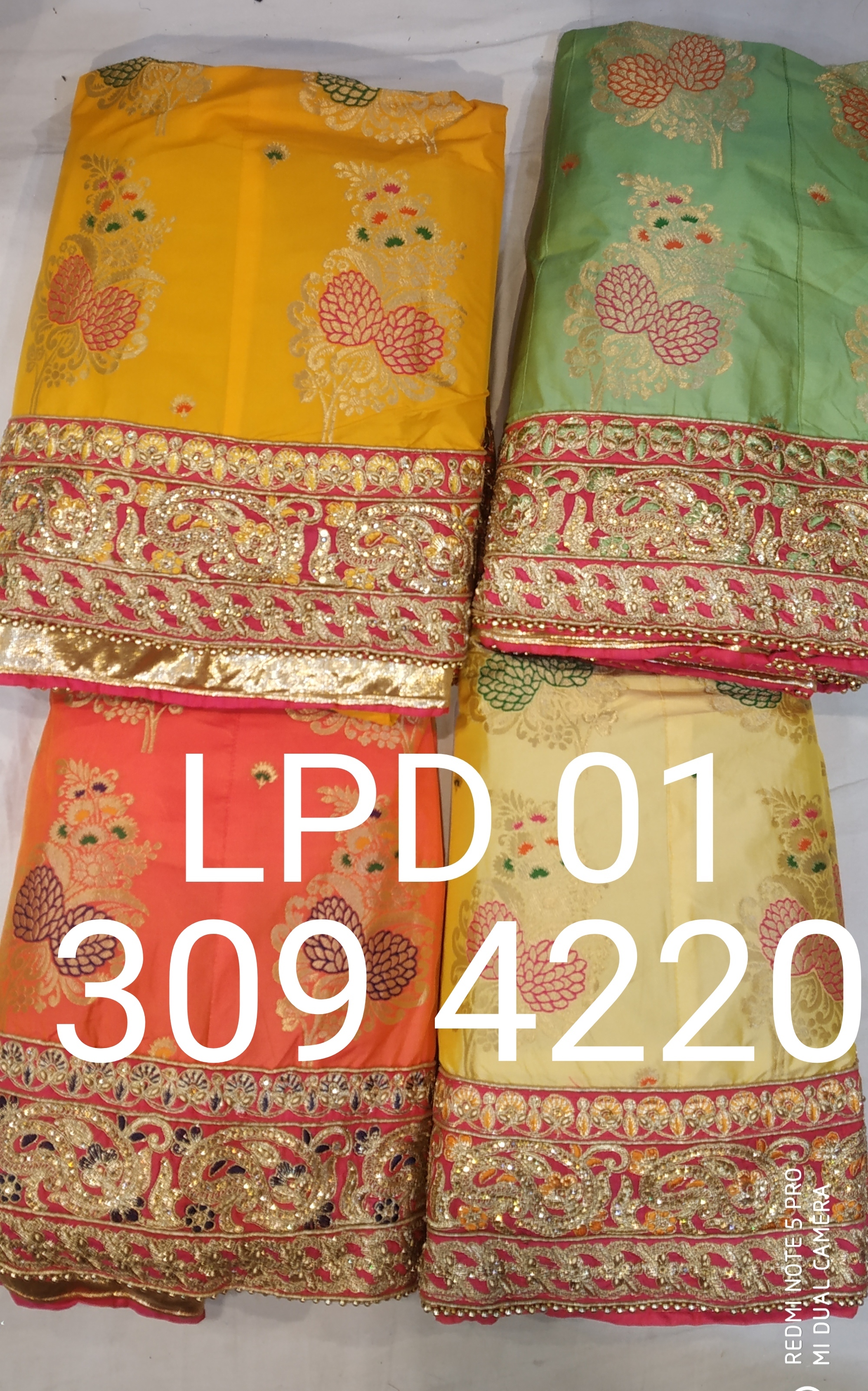 Banarasi Lehenga - Banarasi Silk, Free Size 42 Inches Length, Yellow Color | Embroidered Work, Unstitched Blouse, Includes Dupatta