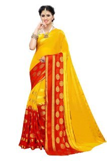 Shiffon Jari Sarees With 6 Designs - Dyed & Woven, Cotton Fabric | Elegant Style For All Seasons, Comes With Attached Blouse