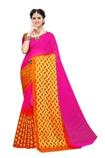 Shiffon Jari Sarees With 6 Designs - Dyed & Woven, Cotton Fabric | Elegant Style For All Seasons, Comes With Attached Blouse