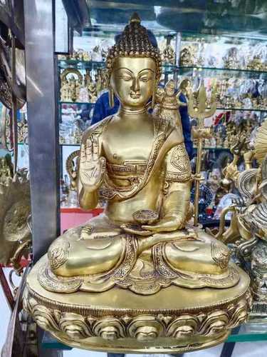 Brass Buddha Statue - Golden, Painted and Polished Finish | Elegant Religious Home Decoration