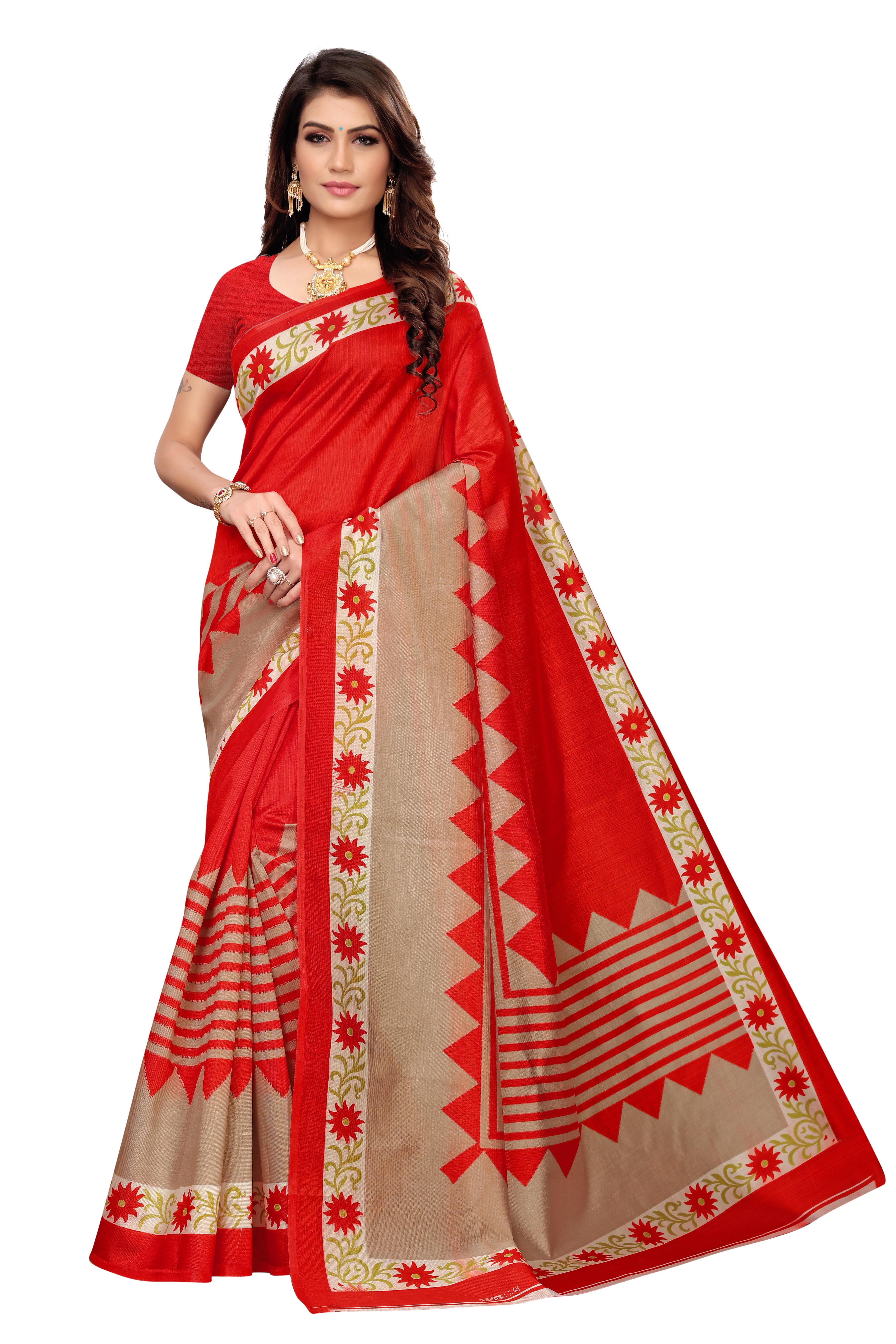 Kalamkari Khadi Printed Silk Saree For Ladies - 6 Mtr Silk Fabric, 0.8 Mtr Blouse Length, Multi-color, Art Silk, Printed Pattern, Suitable For All Seasons