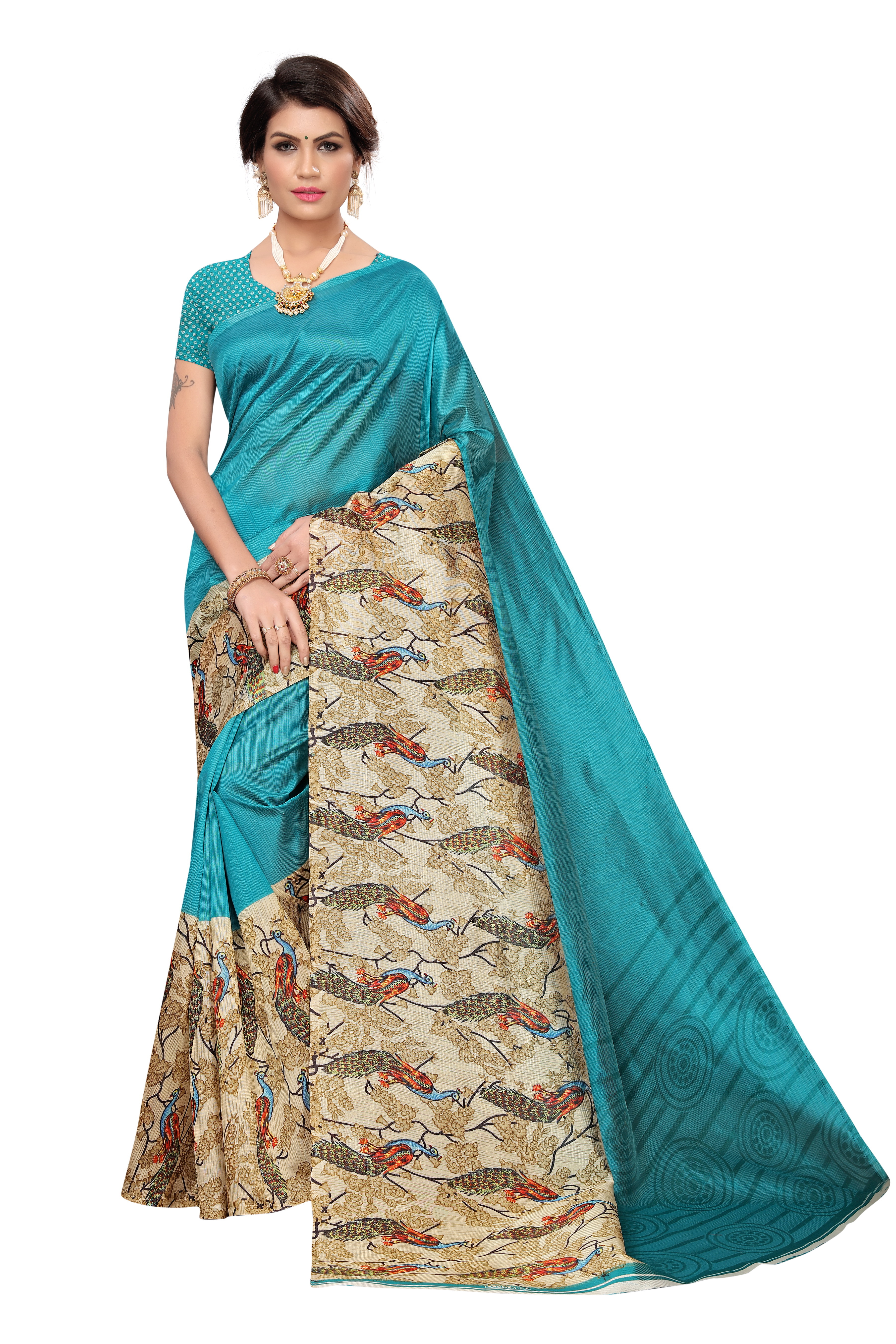 Kalamkari Khadi Printed Silk Saree For Ladies - 6 Mtr Silk Fabric, 0.8 Mtr Blouse Length, Multi-color, Art Silk, Printed Pattern, Suitable For All Seasons