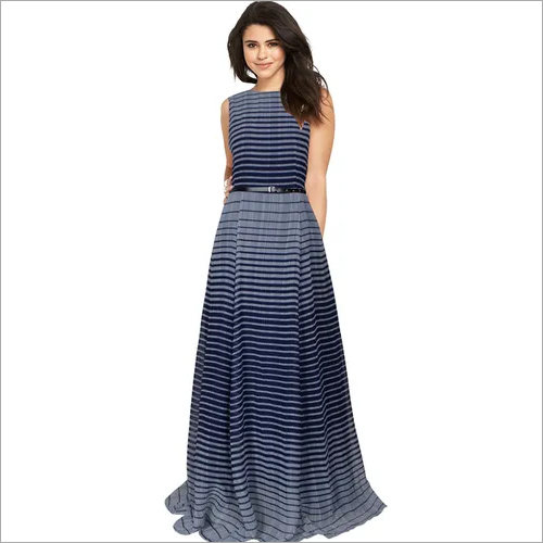 Designer Georgette Gown - 56 Inch Length, Full Inner in Crepe, Sleeveless with 3.40 Mtr Flare | Modern Style, Available in Sizes S, M, L, XL, XXL