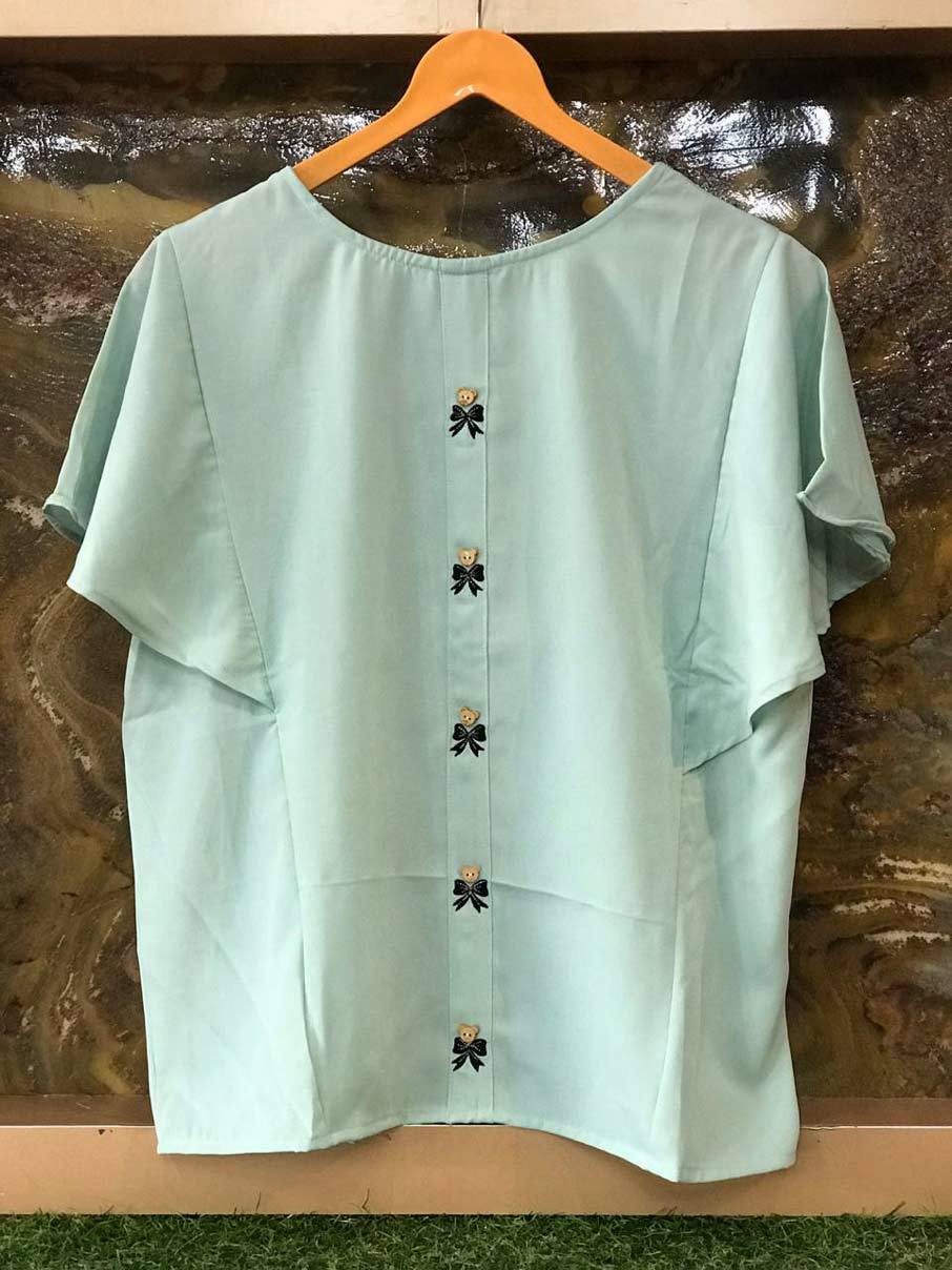 Imported Premium Allensolly Fabric - Decent Bow Embroidery With Cat Face Button, Xs-34 To Xl-42, 3-4th Sleeve, Casual & Formal Wear For Girls