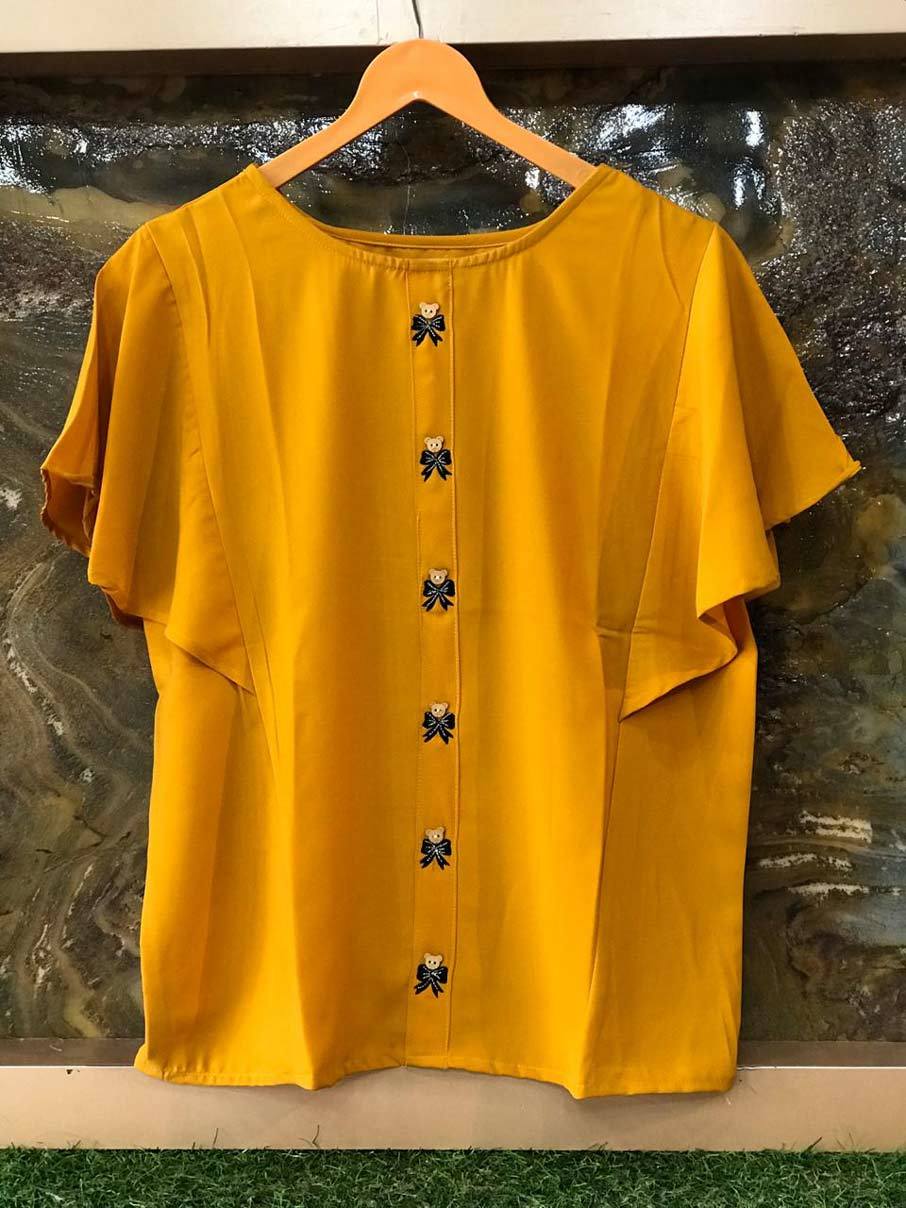 Imported Premium Allensolly Fabric - Decent Bow Embroidery With Cat Face Button, Xs-34 To Xl-42, 3-4th Sleeve, Casual & Formal Wear For Girls