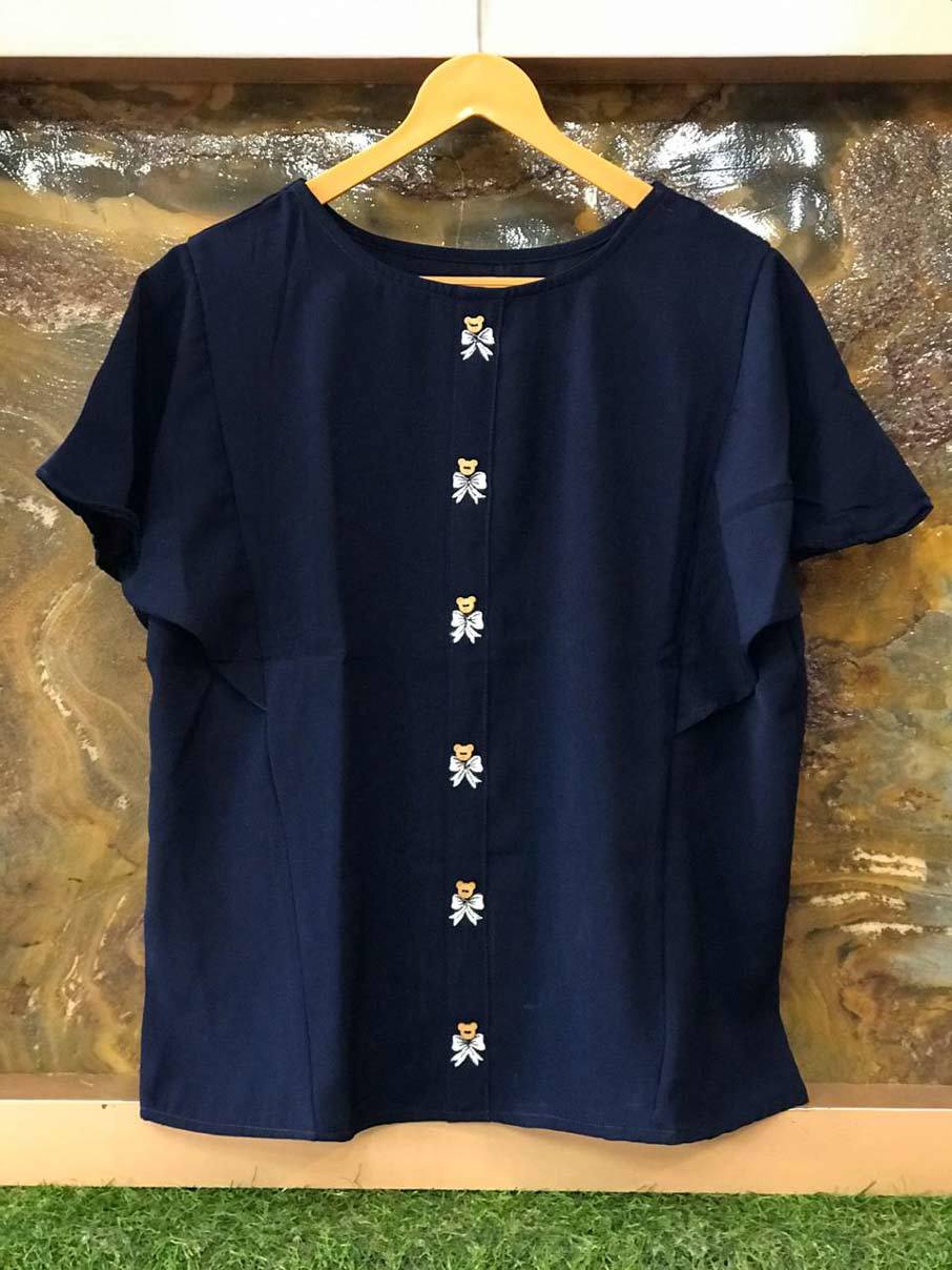 Imported Premium Allensolly Fabric - Decent Bow Embroidery With Cat Face Button, Xs-34 To Xl-42, 3-4th Sleeve, Casual & Formal Wear For Girls