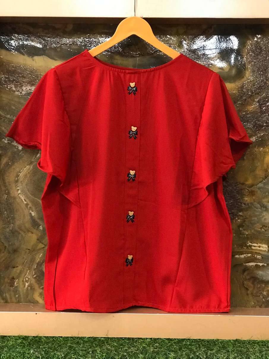 Imported Premium Allensolly Fabric - Decent Bow Embroidery With Cat Face Button, Xs-34 To Xl-42, 3-4th Sleeve, Casual & Formal Wear For Girls