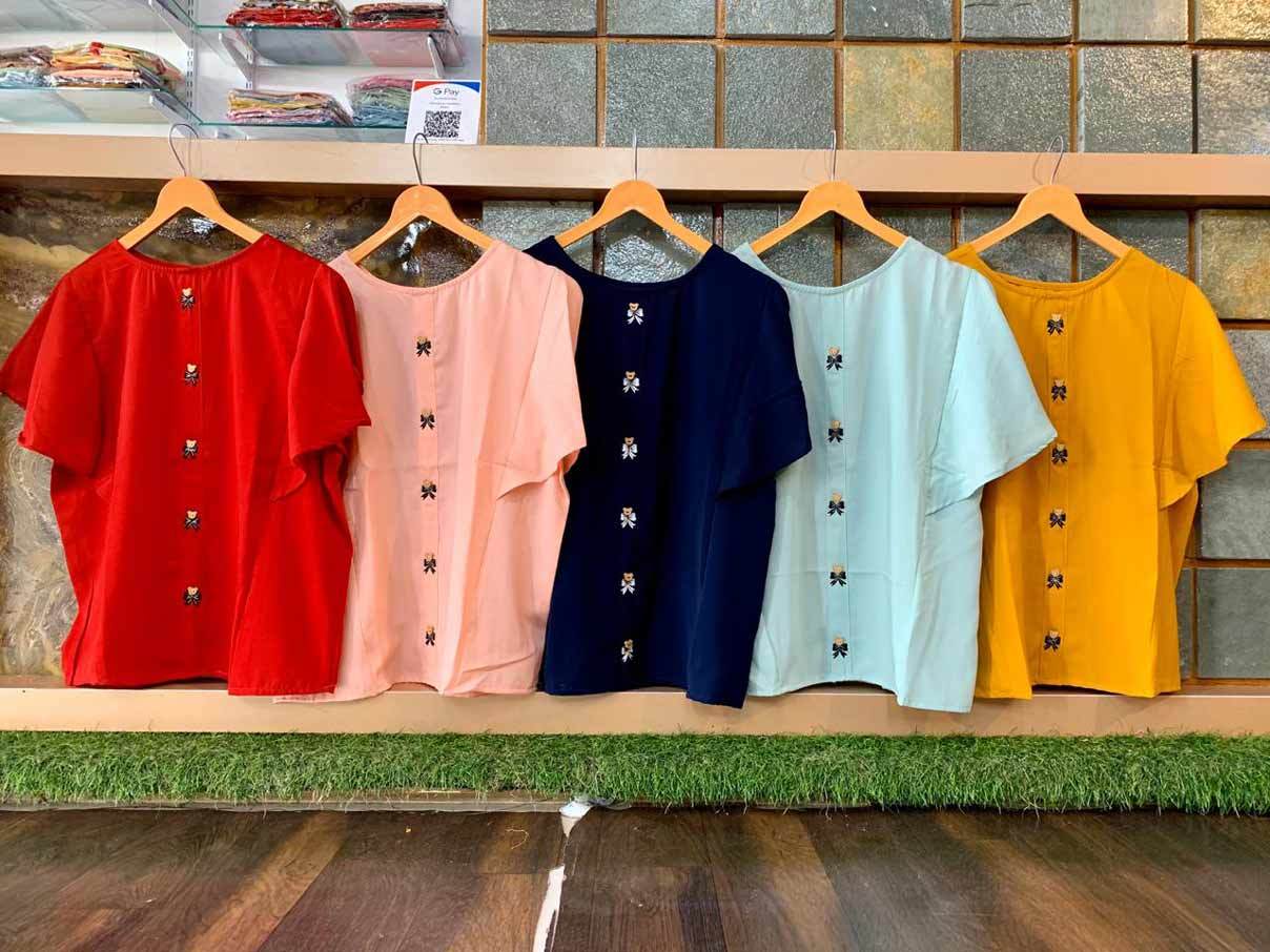 Imported Premium Allensolly Fabric - Decent Bow Embroidery With Cat Face Button, Xs-34 To Xl-42, 3-4th Sleeve, Casual & Formal Wear For Girls