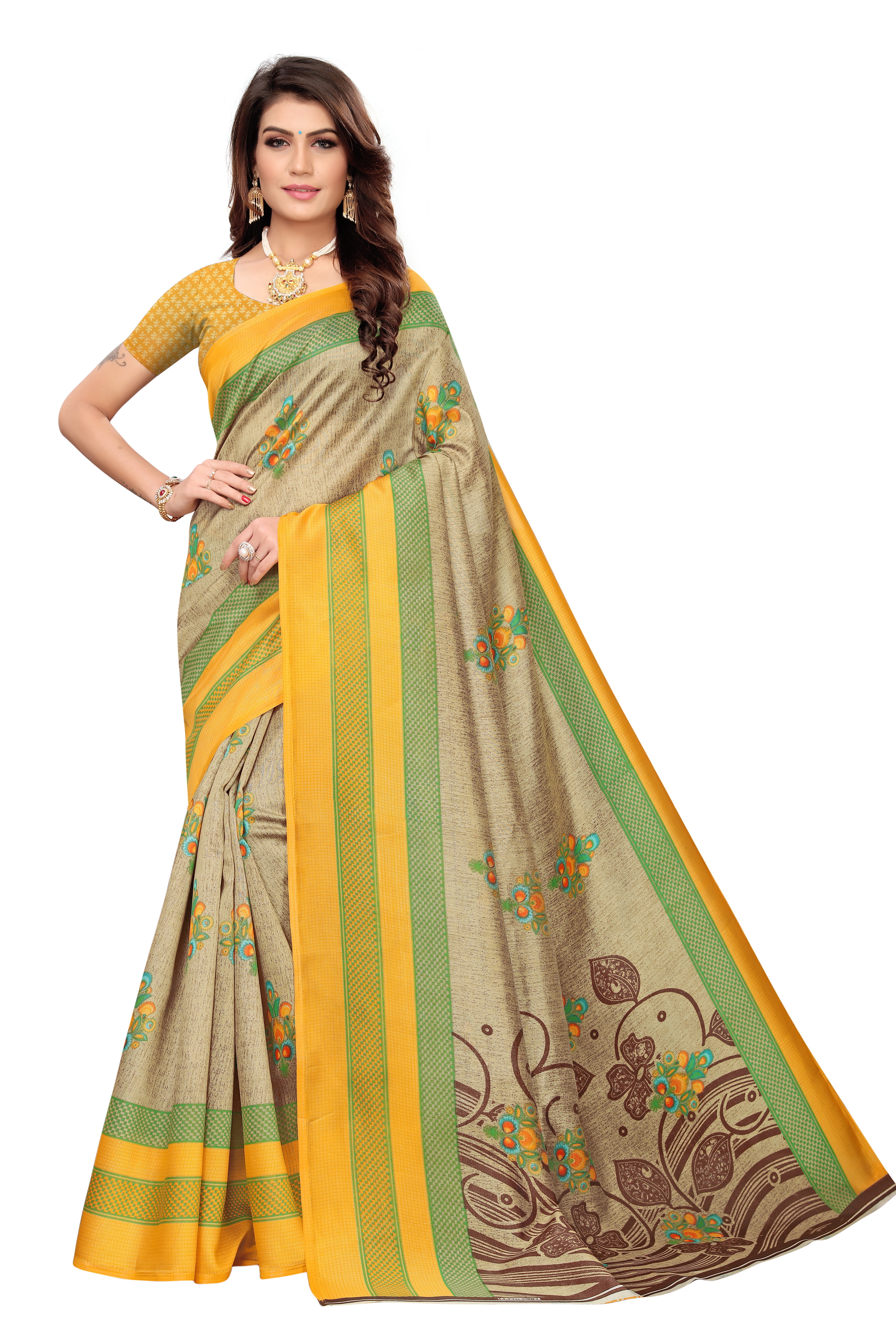 Khadi Silk Saree - Multi Colour Printed Kalamkari Design | Lightweight, Hand Washable, Unstitched Blouse Included