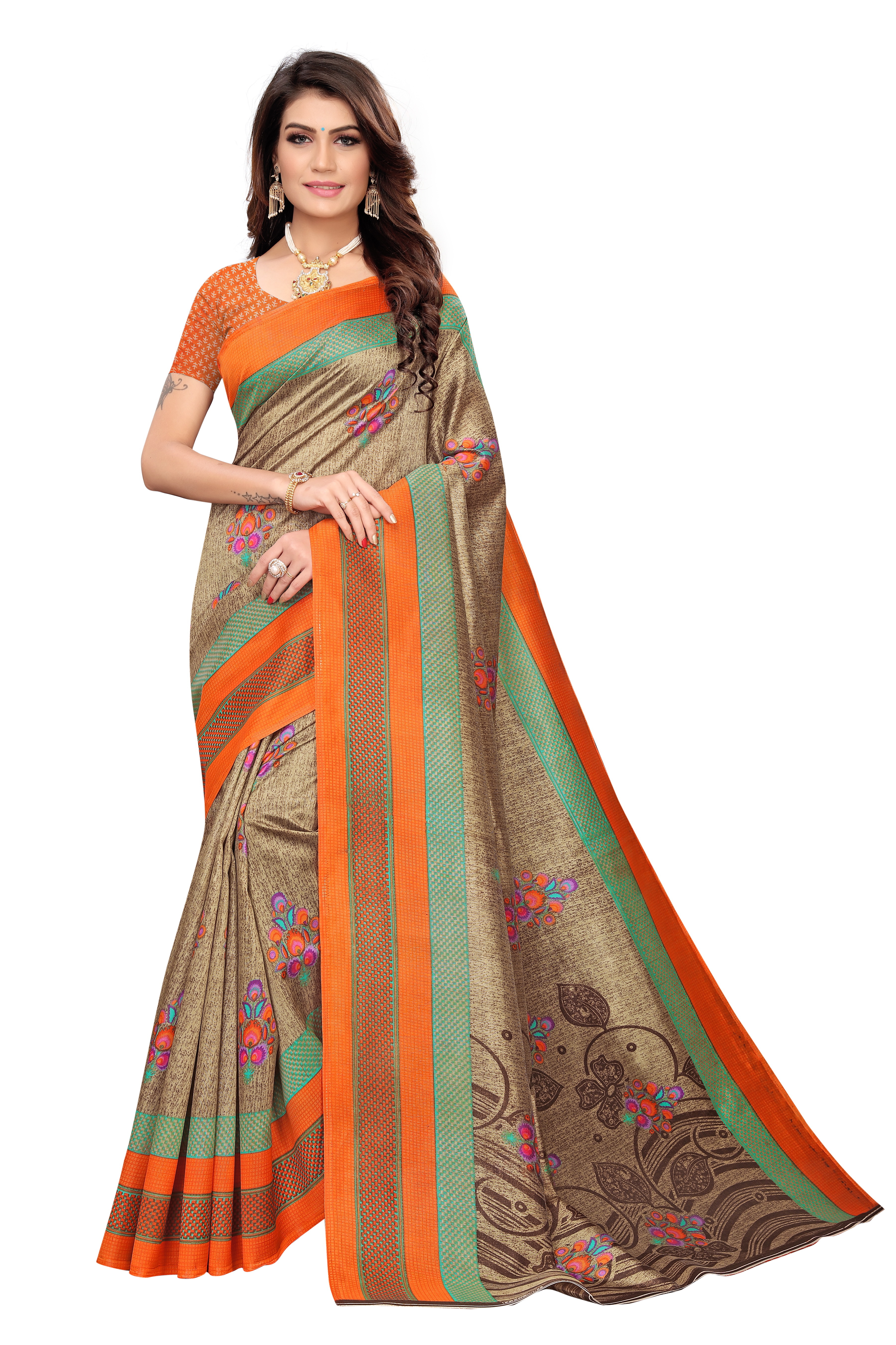 Khadi Silk Saree - Multi Colour Printed Kalamkari Design | Lightweight, Hand Washable, Unstitched Blouse Included