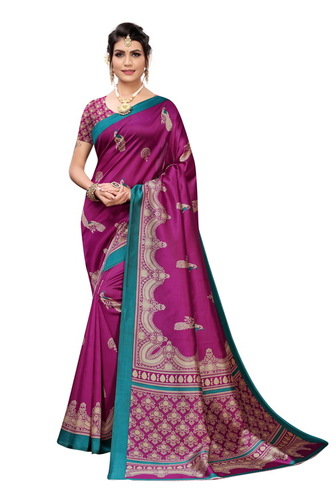 Peacock Printed Khadi Silk Saree - Khadi Silk Fabric, 6 Mtr Length Including Blouse, Multi Colour, Unstitched Blouse, Soft Border Finish, Light Weight, Comfortable To Wear