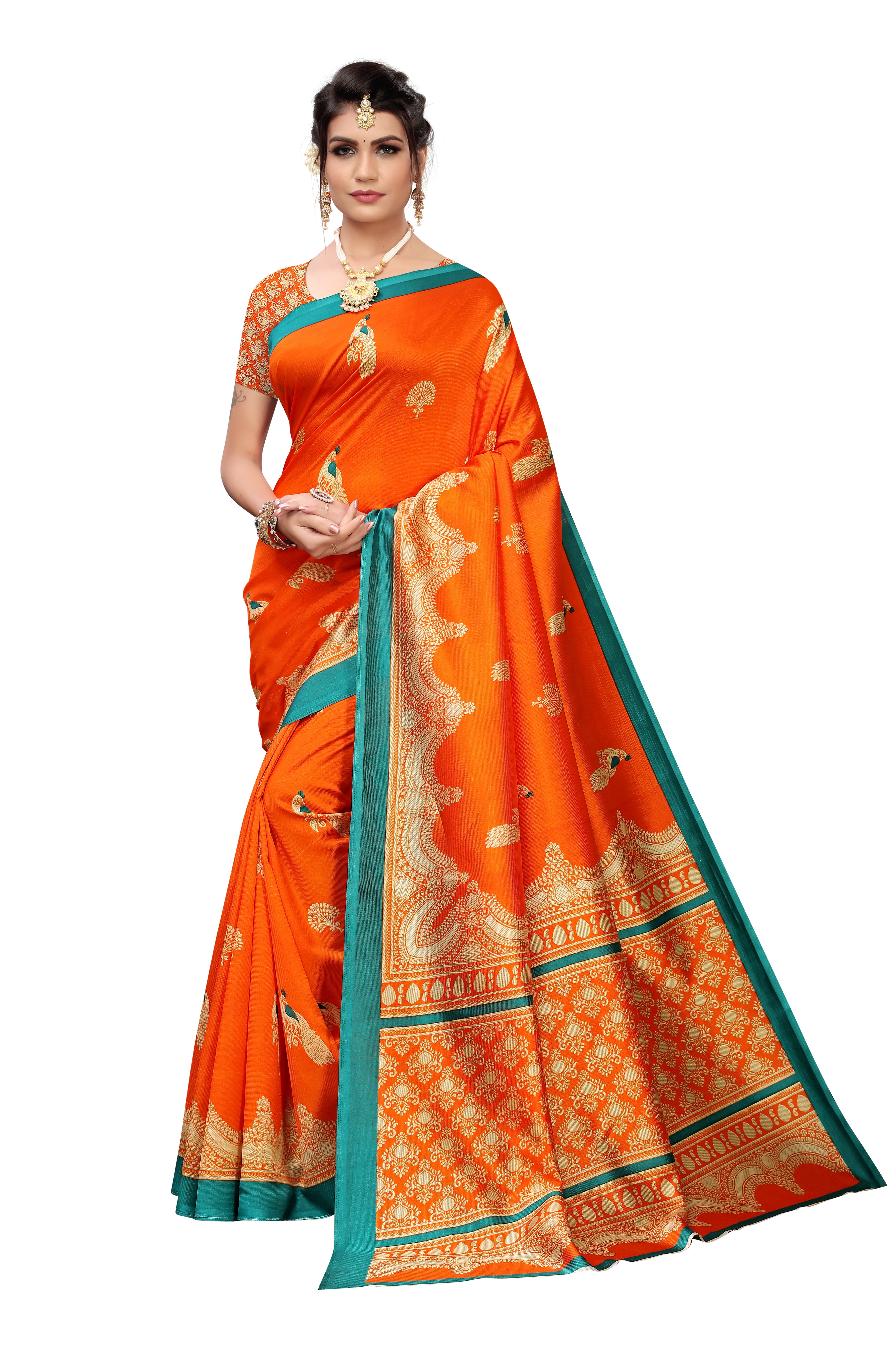 Peacock Printed Khadi Silk Saree - Khadi Silk Fabric, 6 Mtr Length Including Blouse, Multi Colour, Unstitched Blouse, Soft Border Finish, Light Weight, Comfortable To Wear