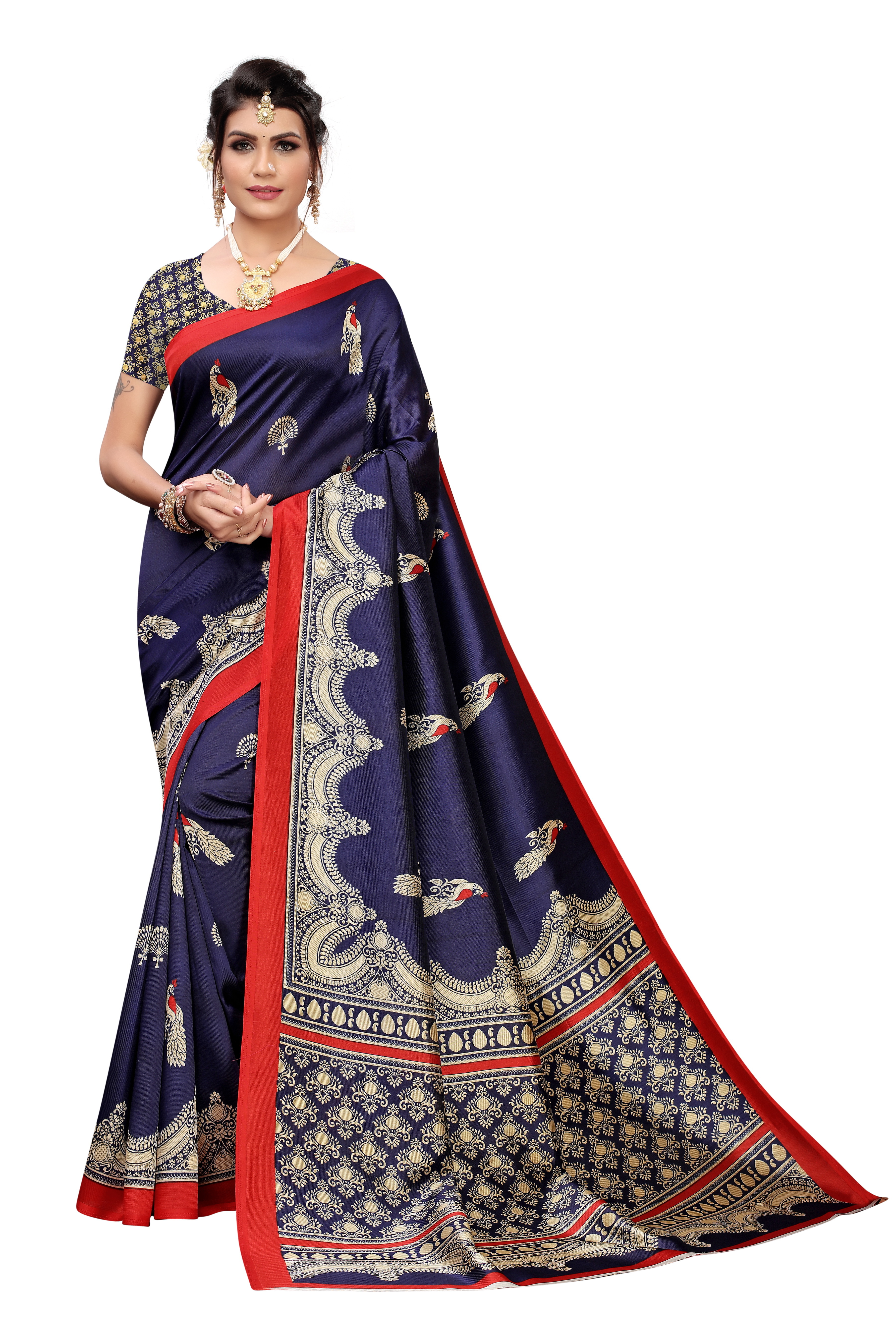 Peacock Printed Khadi Silk Saree - Khadi Silk Fabric, 6 Mtr Length Including Blouse, Multi Colour, Unstitched Blouse, Soft Border Finish, Light Weight, Comfortable To Wear