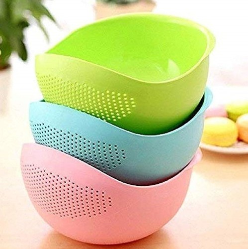 Multicolour Washing Bowl and Strainer - High Quality Plastic, Multi-Colour | Multi-Function Colander and Mixing Bowl with Easy Drain Design