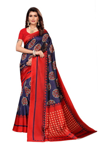 Women's Art Designer Kalamkari Silk Saree - Printed Cotton Silk, 6 Meter Length With Blouse Piece, Multicolor, Banarsi Style | Suitable For All Seasons