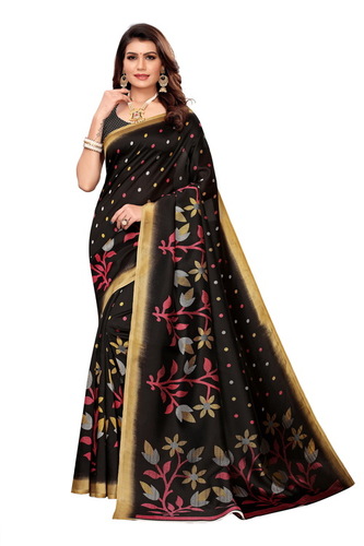 Simple Printed Kalamkari Silk Saree - 6 Meter Length With Blouse Piece, Multicolor Printed Design, Cotton Silk Fabric Type, Banarsi Style 