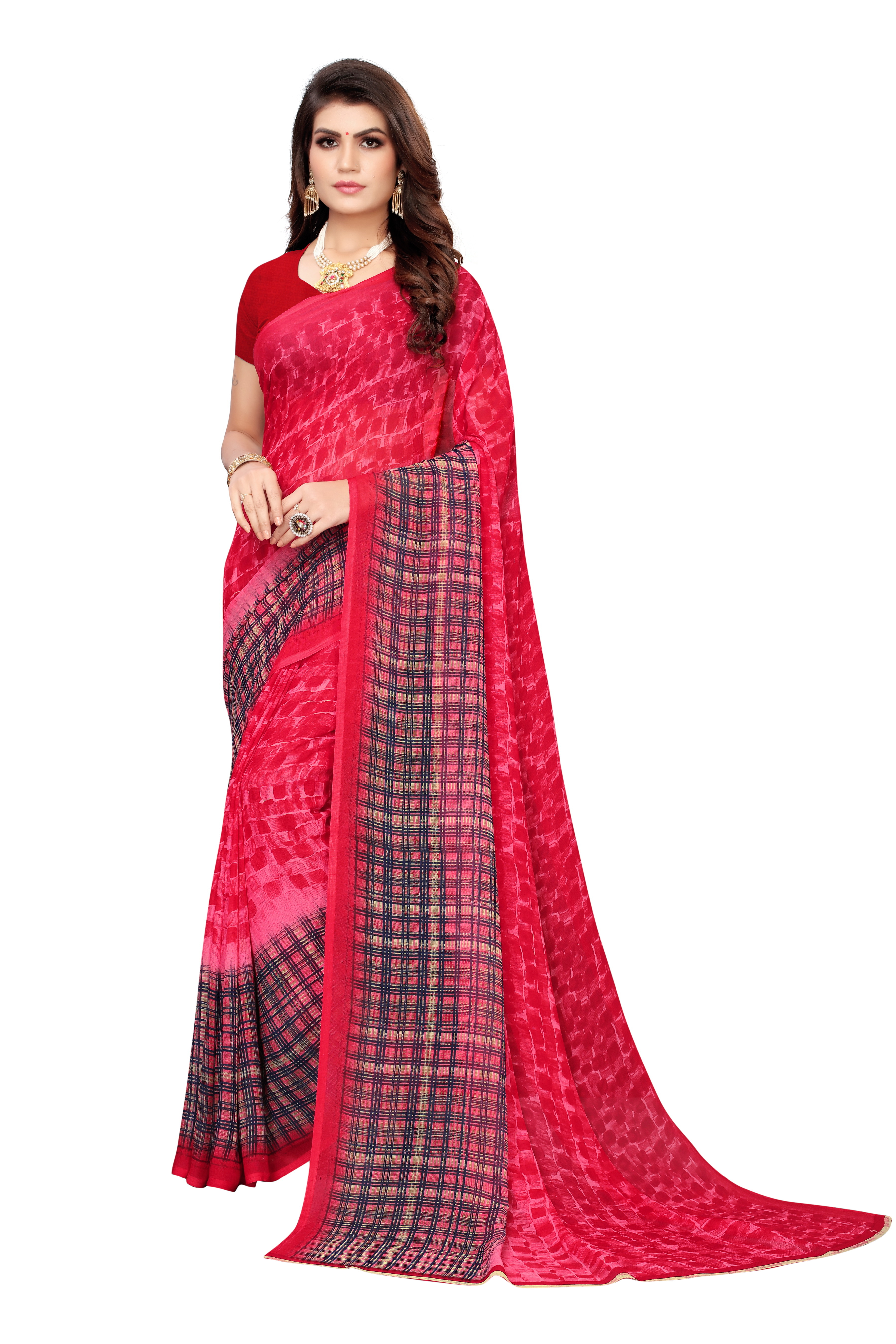 Gerorget Cotton Saree With Attached Blouse - Printed, 6 Meter Length With Blouse, Art Silk Material, Suitable For All Seasons, Multi-color Options