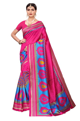 New Designer Printed Kalamkari Silk Saree - Cotton Silk, 6 Meter Length With Blouse, Multicolor, Elegant Big Border Design | Ideal for All Seasons, Versatile Style