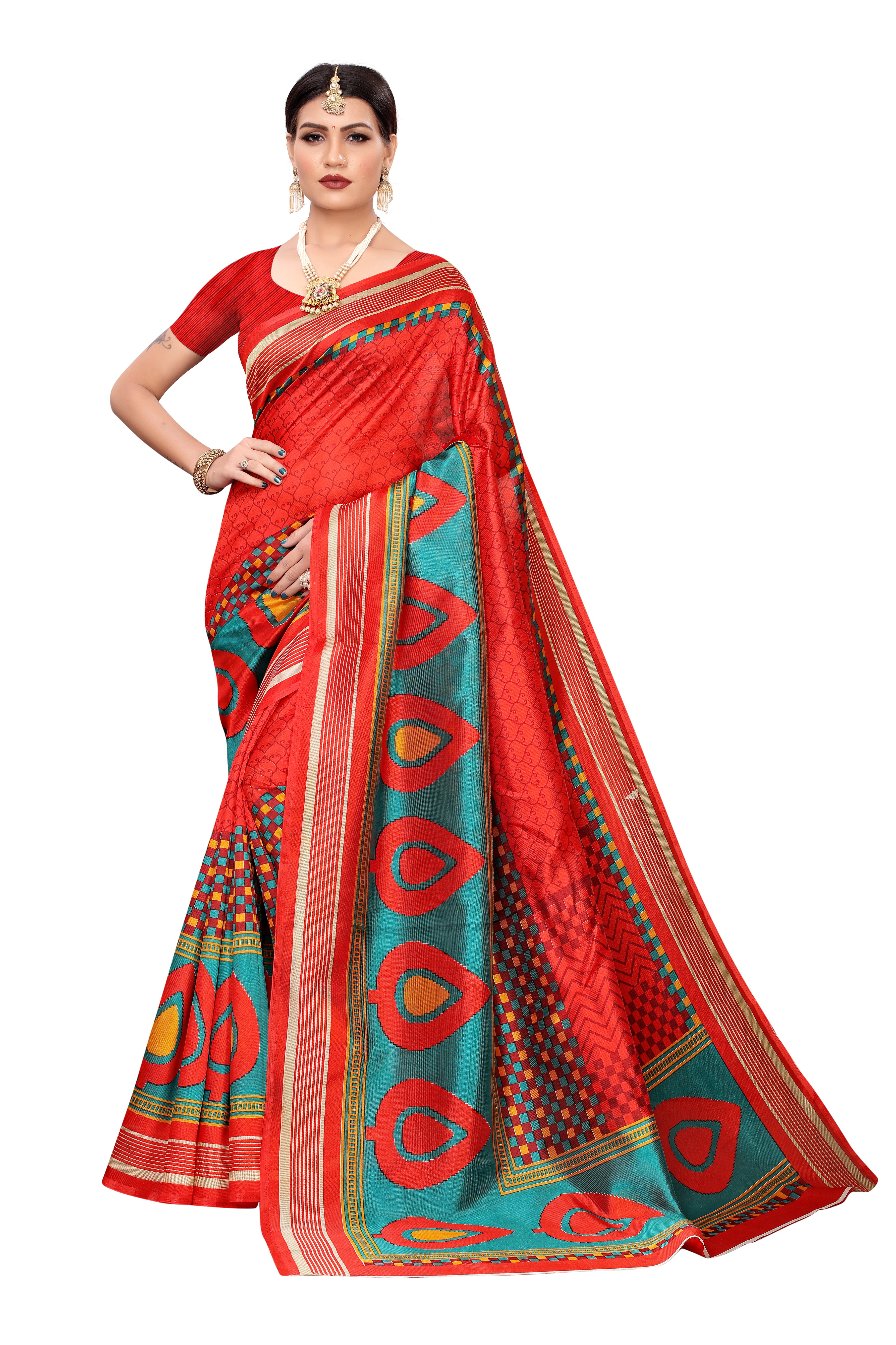 New Designer Printed Kalamkari Silk Saree - Cotton Silk, 6 Meter Length With Blouse, Multicolor, Elegant Big Border Design | Ideal For All Seasons, Versatile Style