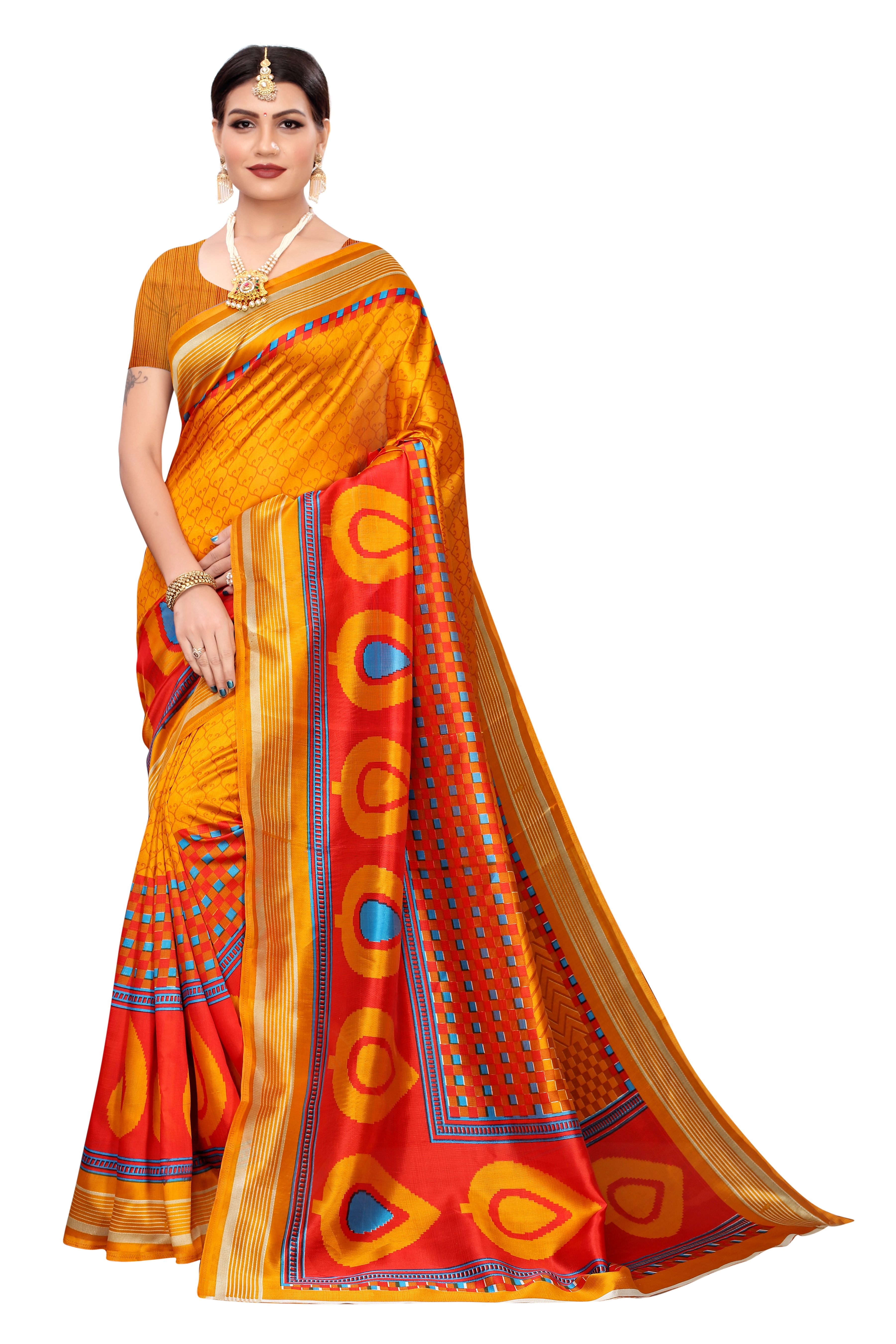 New Designer Printed Kalamkari Silk Saree - Cotton Silk, 6 Meter Length With Blouse, Multicolor, Elegant Big Border Design | Ideal For All Seasons, Versatile Style