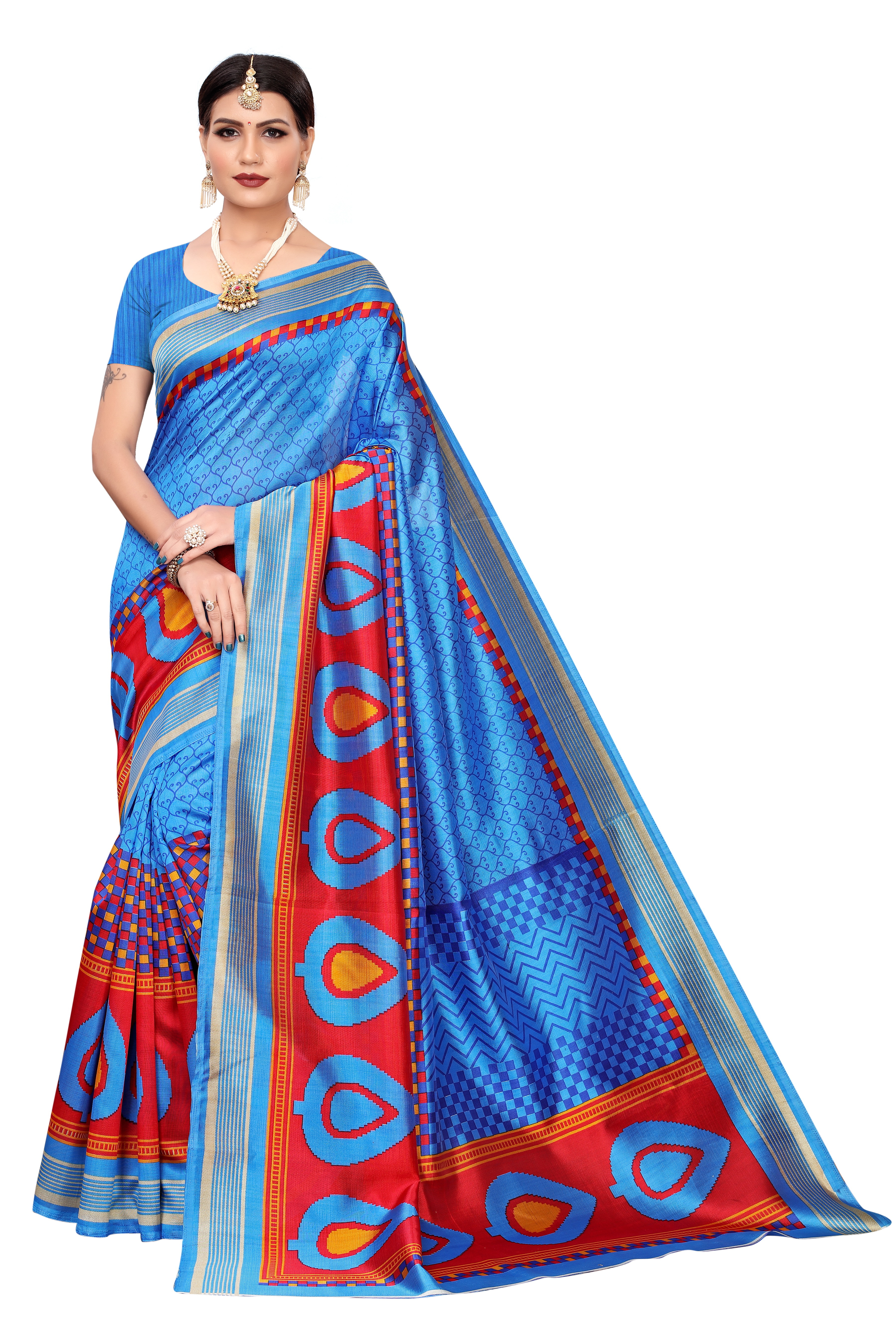 New Designer Printed Kalamkari Silk Saree - Cotton Silk, 6 Meter Length With Blouse, Multicolor, Elegant Big Border Design | Ideal For All Seasons, Versatile Style