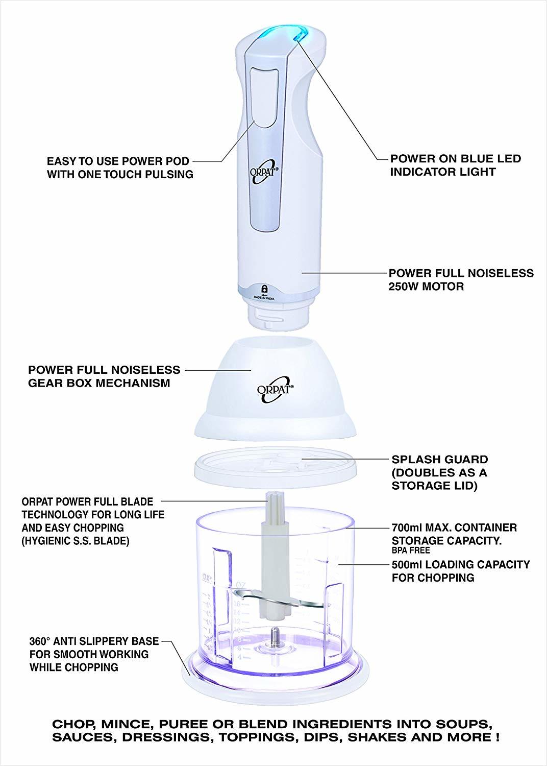 Orpat Hhb-157e-ec 250-watt Hand Blender With Chopper (White)