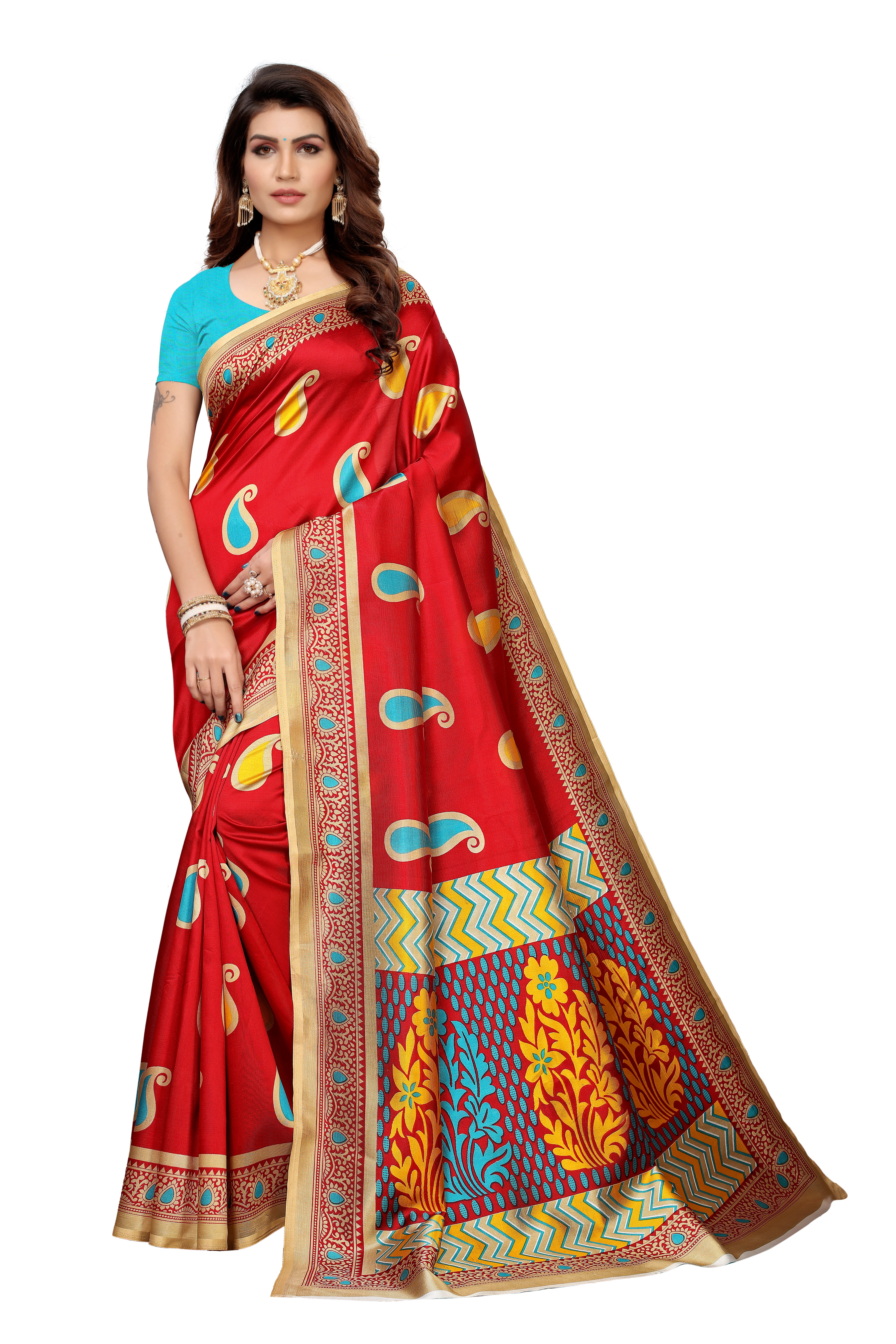 New Design Bollywood Style Kalamkari Saree - Kalamkari Mysore Silk, 6 Meter Length With Blouse, Multicolor, Printed Pattern, Banarsi Style