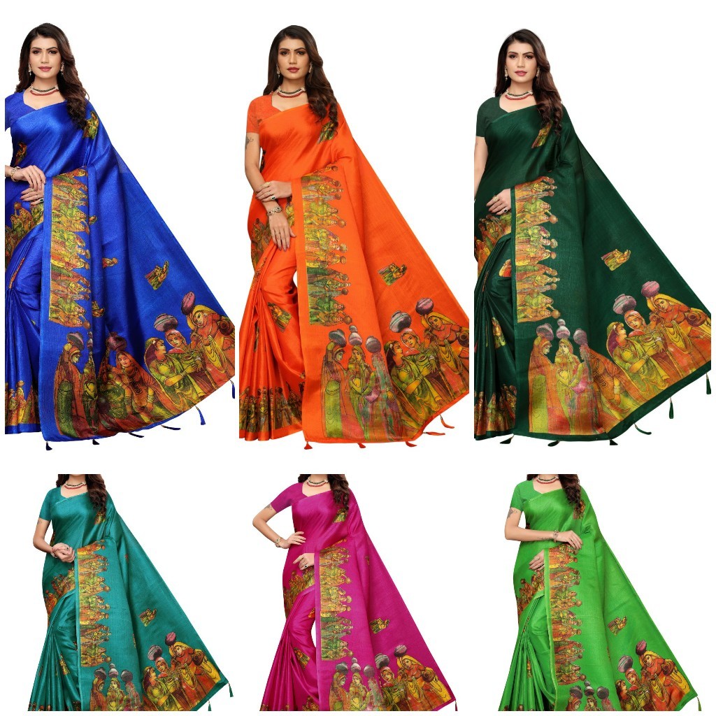 Khadi Silk Printed Latkan Saree - Unique Kalamkari Design | Multicolor, Premium Quality Silk, Suitable For All Seasons