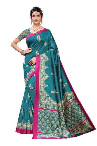 Banarasi Silk Mysore Kalamkari Silk Saree - Cotton Silk, 6 Meters With Blouse Piece, Multicolor Printed Design, Free Hand Design Big Border