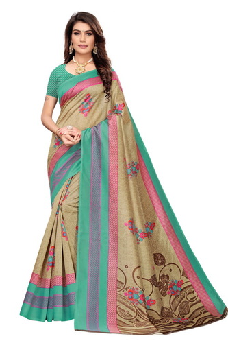 New Bollywood Style Mysore Kalamkari Silk Saree - Cotton Silk, 6 Meter Length With Blouse Piece, Multicolor, Printed Pattern | Suitable for All Seasons, Elegant Banarsi Style