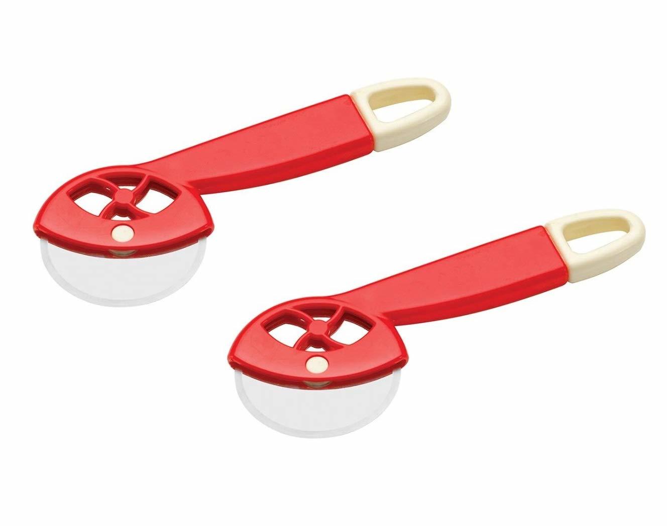 Plastic Pizza Cutter - Abs Body, 7-8 Inches, Red | Stainless Steel Blade, Thumb Guard, Easy Grip, Cuts & Serves
