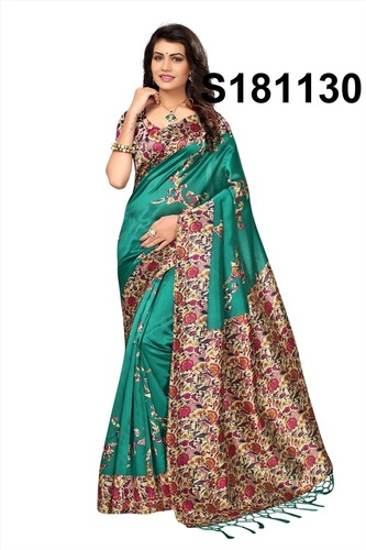 New Silk Jhalar Style Kalamkari Silk Saree - 6.3 Meters With Blouse Piece, Multicolor Printed Design in Cotton Silk, Banarsi Style for All Seasons