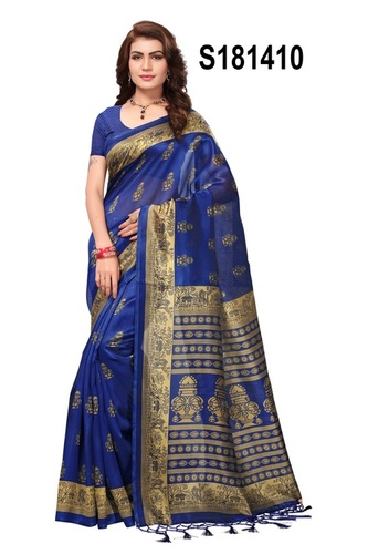 NEW BOLLYWOOD JHALAR STYLE KALAMKARI SILK SAREE - Cotton Silk Material, 6.3 Meter Length With Blouse Piece, Multicolor Printed Design, Banarsi Style
