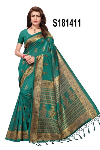 Kalamkari Mysore Silk Saree - 6.3 Meters with Blouse Piece | Multicolor Printed Fabric, Banarsi Style Suitable for All Seasons