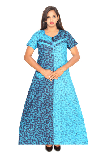 Cotton Nighty - Cotton, Available in Sizes S, M, L, XL, XXL, Multicolor | Features Breathable, Washable, Printed, Embroidered, Short Sleeves