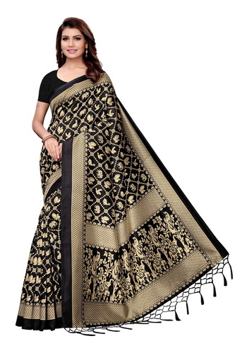 New Small Printed Jhalar Style Kalamkari Silk Saree - Cotton Silk, 6.3 Meters With Blouse Piece, Multicolor Design | Suitable For All Seasons, Banarsi Style