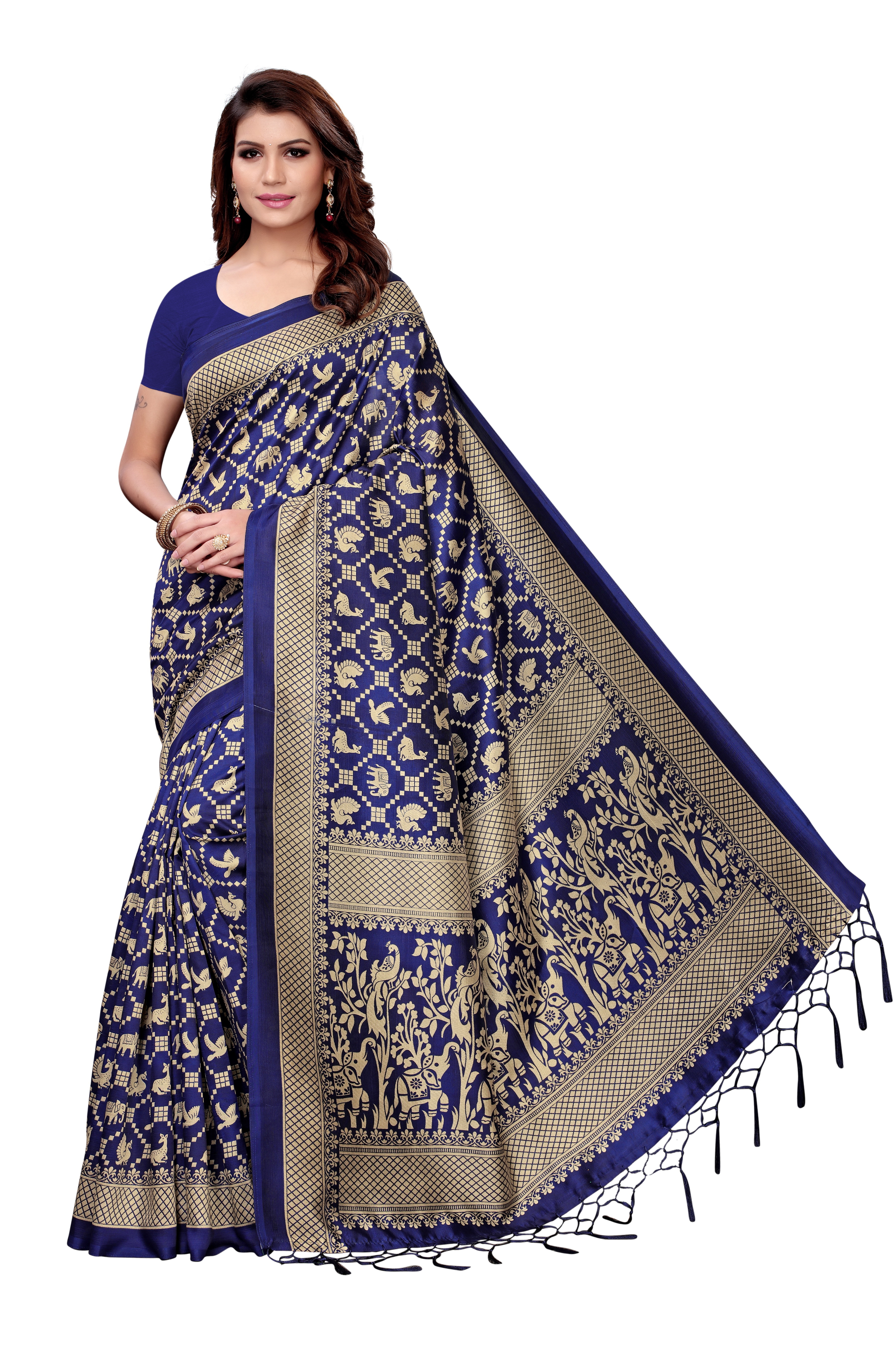 New Small Printed Jhalar Style Kalamkari Silk Saree - Cotton Silk, 6.3 Meters With Blouse Piece, Multicolor Design | Suitable For All Seasons, Banarsi Style
