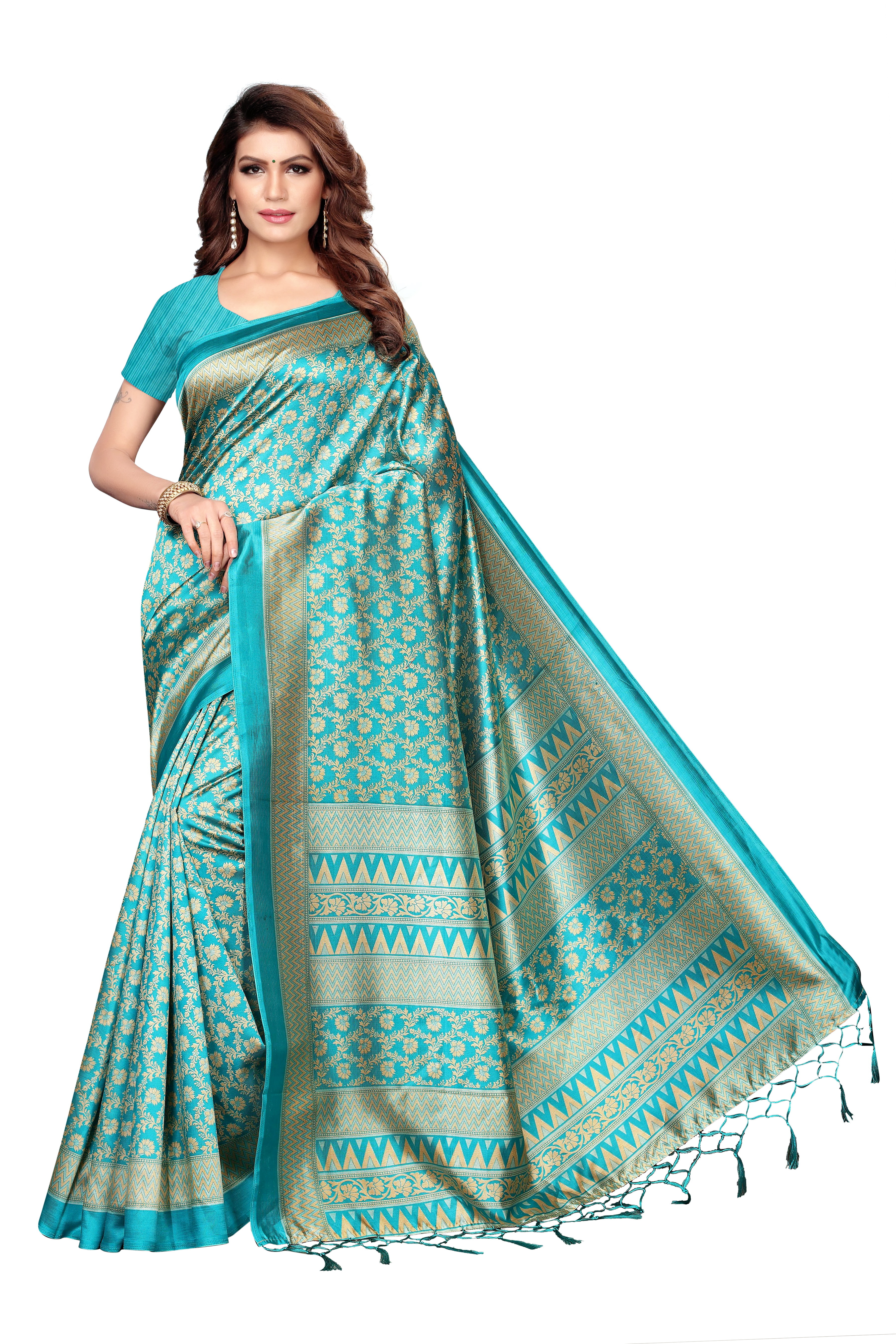 Multicolor New Small Design Mysore Silk Jhalar Style Kalamkari Saree