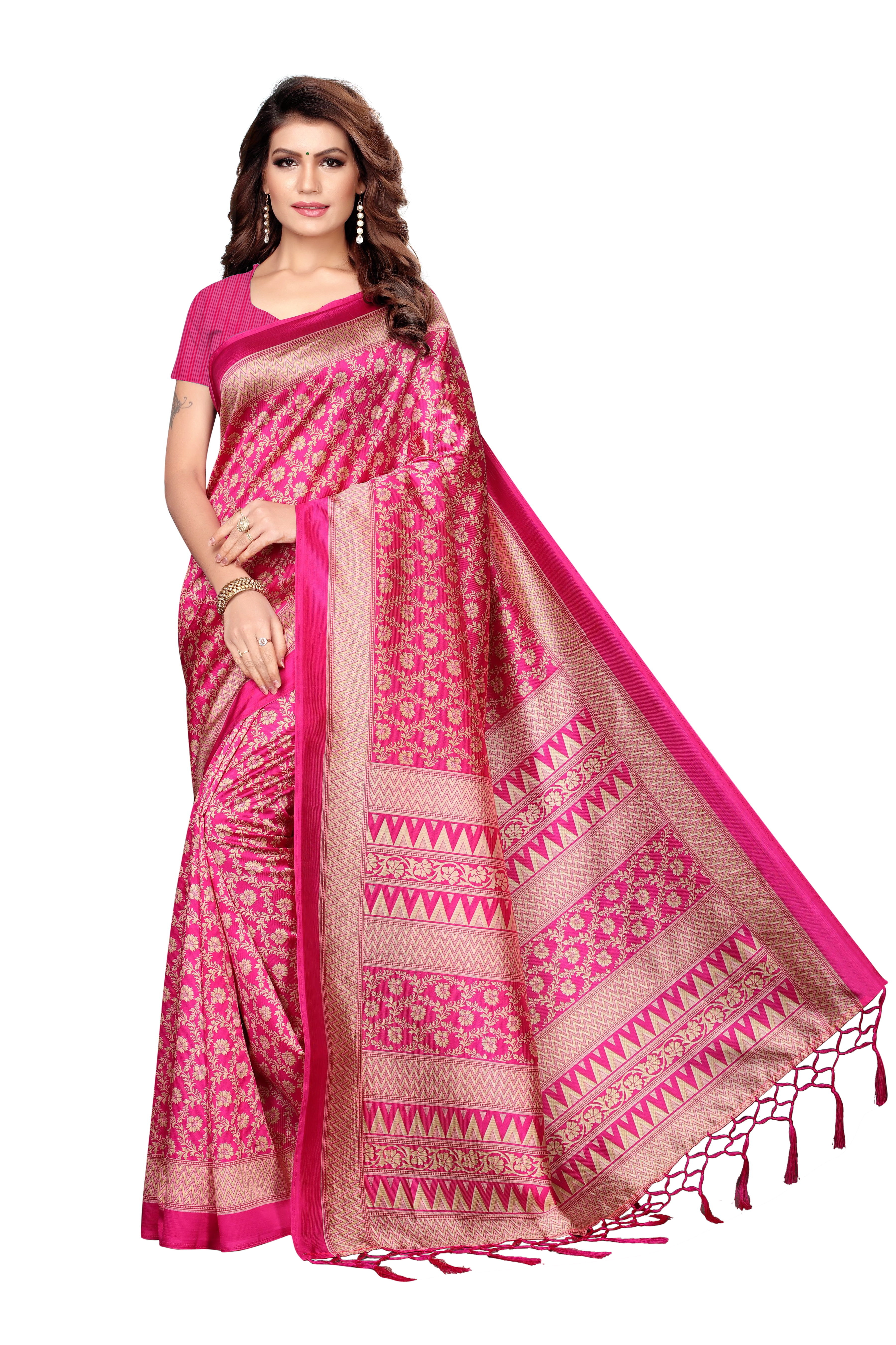 Multicolor New Small Design Mysore Silk Jhalar Style Kalamkari Saree