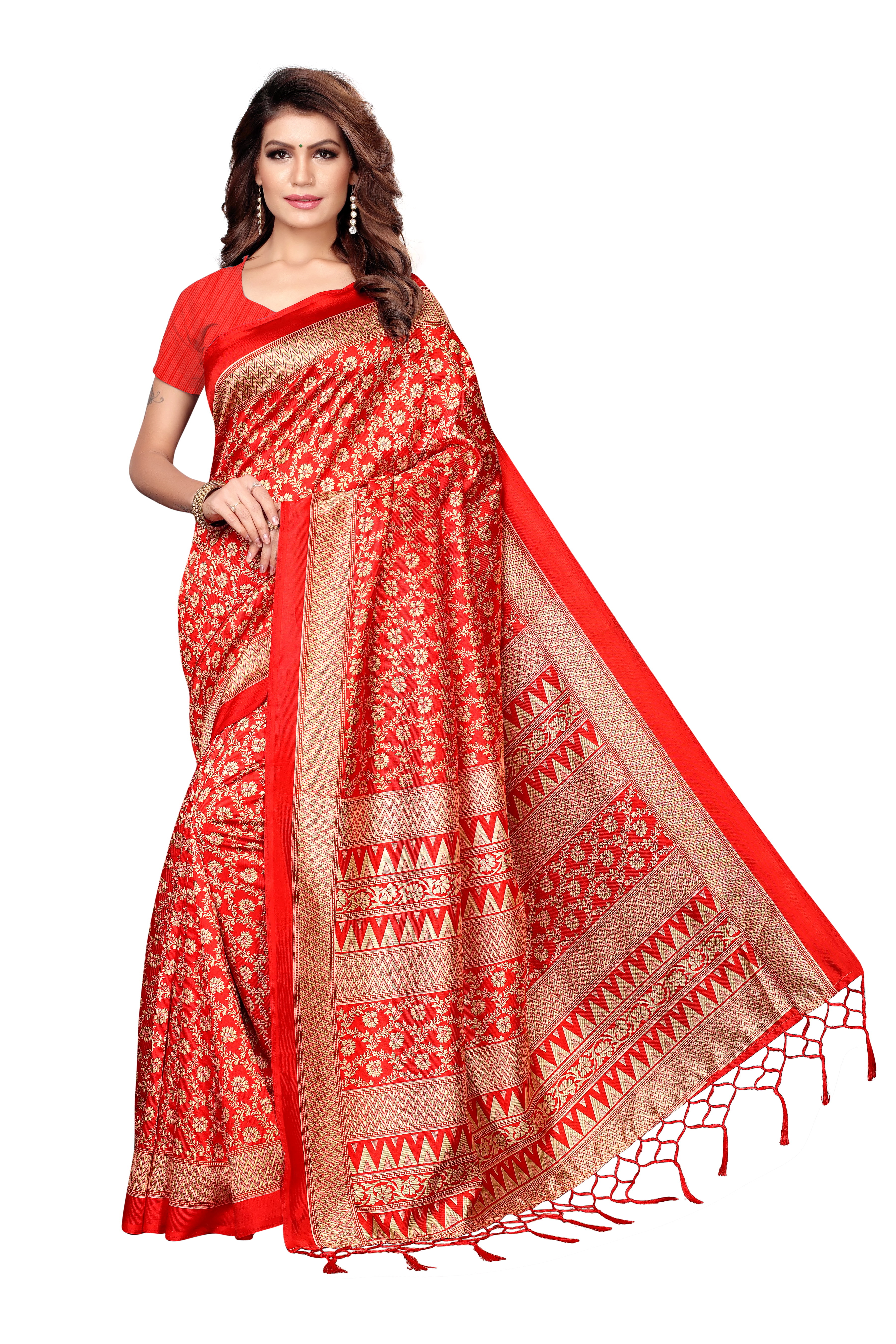 Kalamkari Mysore Silk Saree - 6.3 Meters, Multicolor Printed Design, Banarsi Style For All Seasons