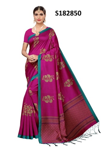 New Mysore Design Jhalar Style Kalamkari Silk Saree - 6.3 Meter Length, Multicolor Big Flower Print | Suitable For All Seasons, Cotton-Silk Fabric