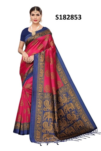 New Elephant Print Mysore Jhalar Style Kalamkari Silk Saree - 6.3 Meters With Blouse Piece, Multicolor Printed Design, Lightweight Cotton Silk Fabric
