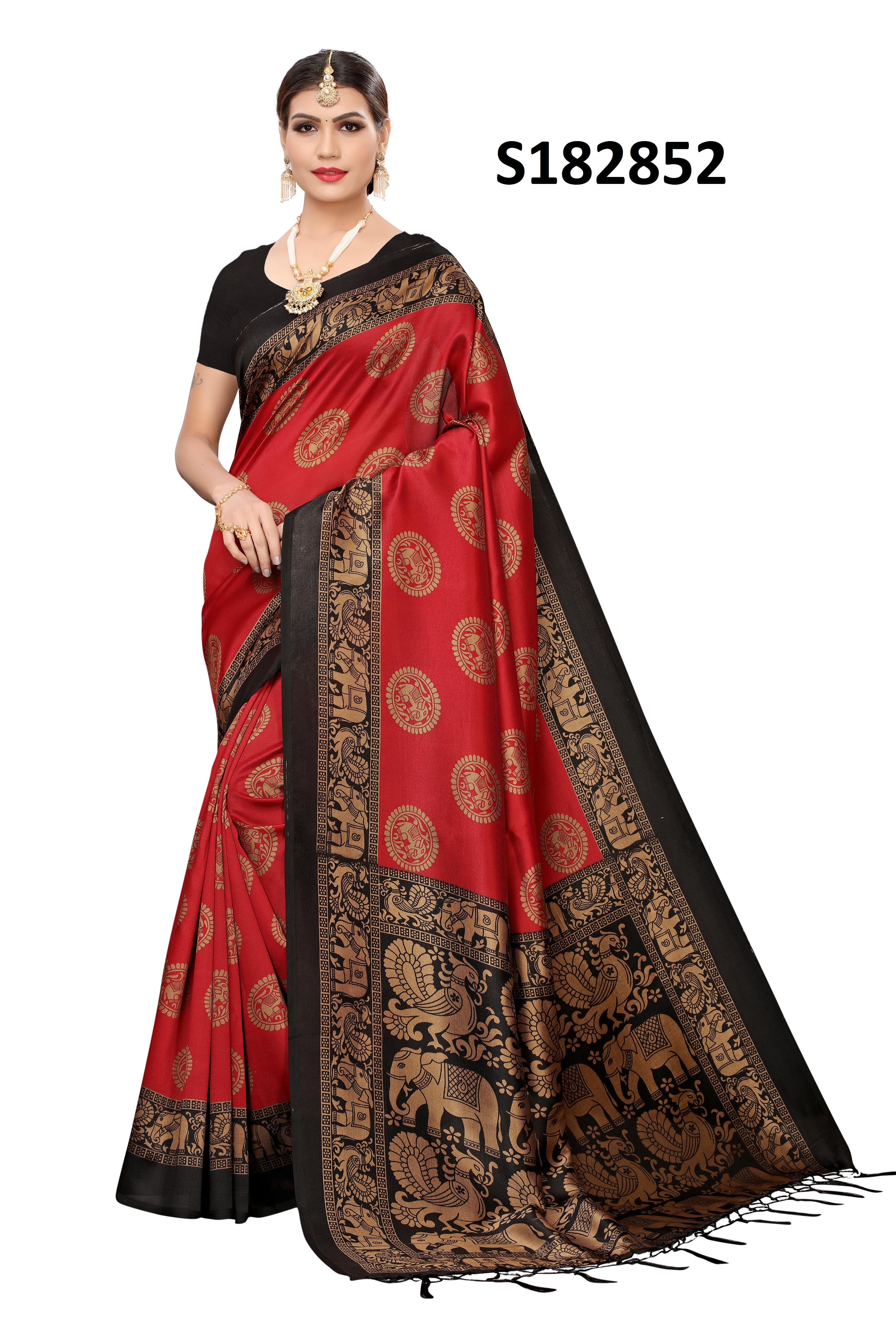 New Elephant Print Mysore Jhalar Style Kalamkari Silk Saree - 6.3 Meters With Blouse Piece, Multicolor Printed Design, Lightweight Cotton Silk Fabric