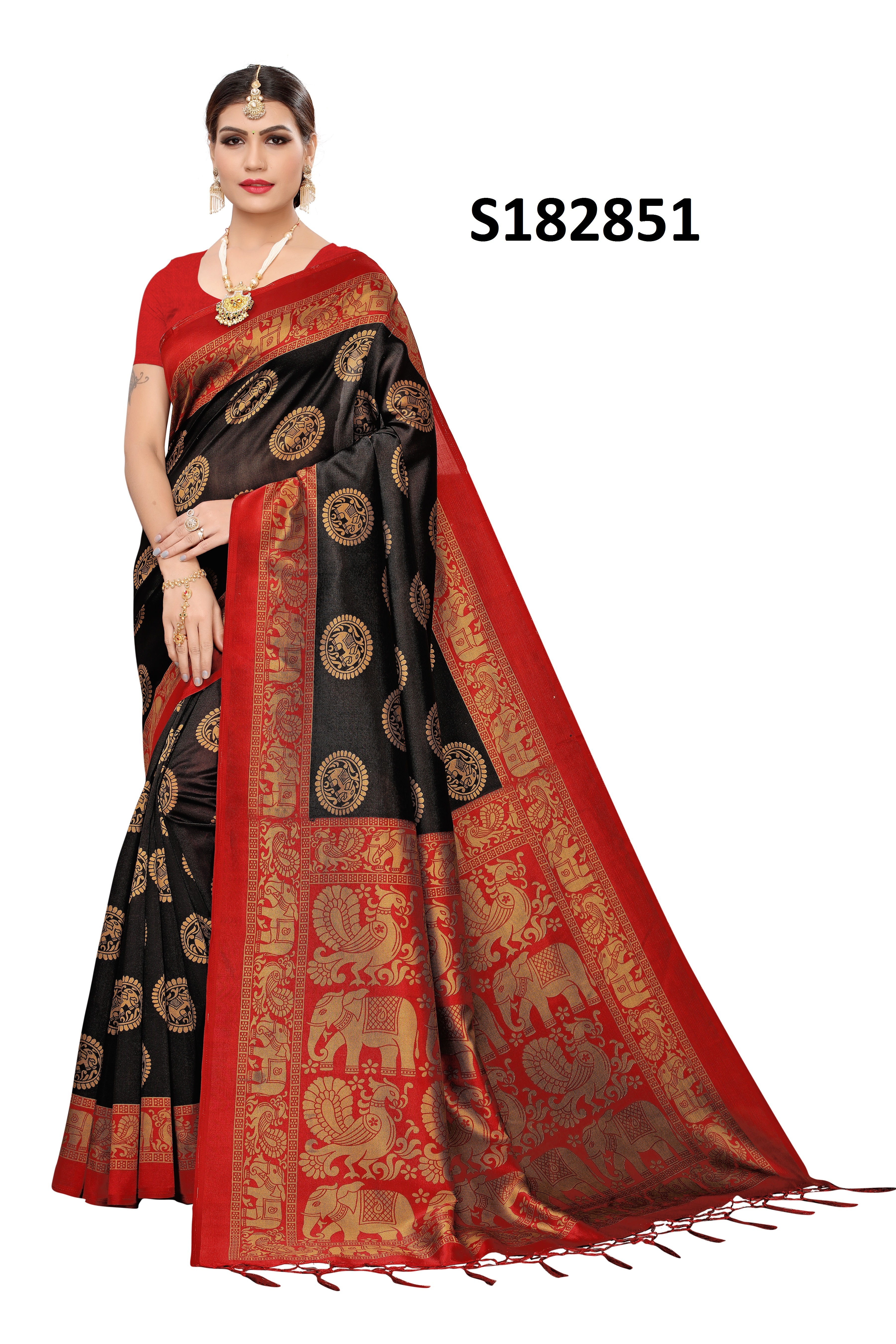 New Elephant Print Mysore Jhalar Style Kalamkari Silk Saree - 6.3 Meters With Blouse Piece, Multicolor Printed Design, Lightweight Cotton Silk Fabric