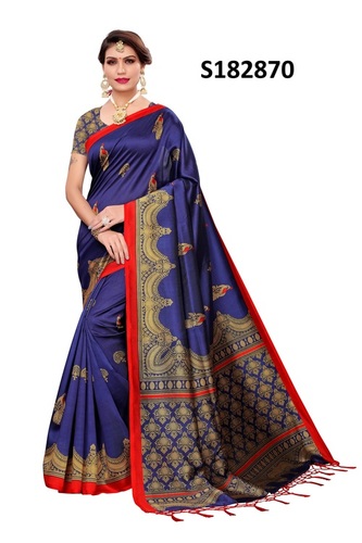 Kalamkari Silk Saree - 6.3 Meters, Multicolor Printed Design | Cotton Silk Fabric, Stylish Banarsi Style, Sequins Closure, Suitable for All Seasons
