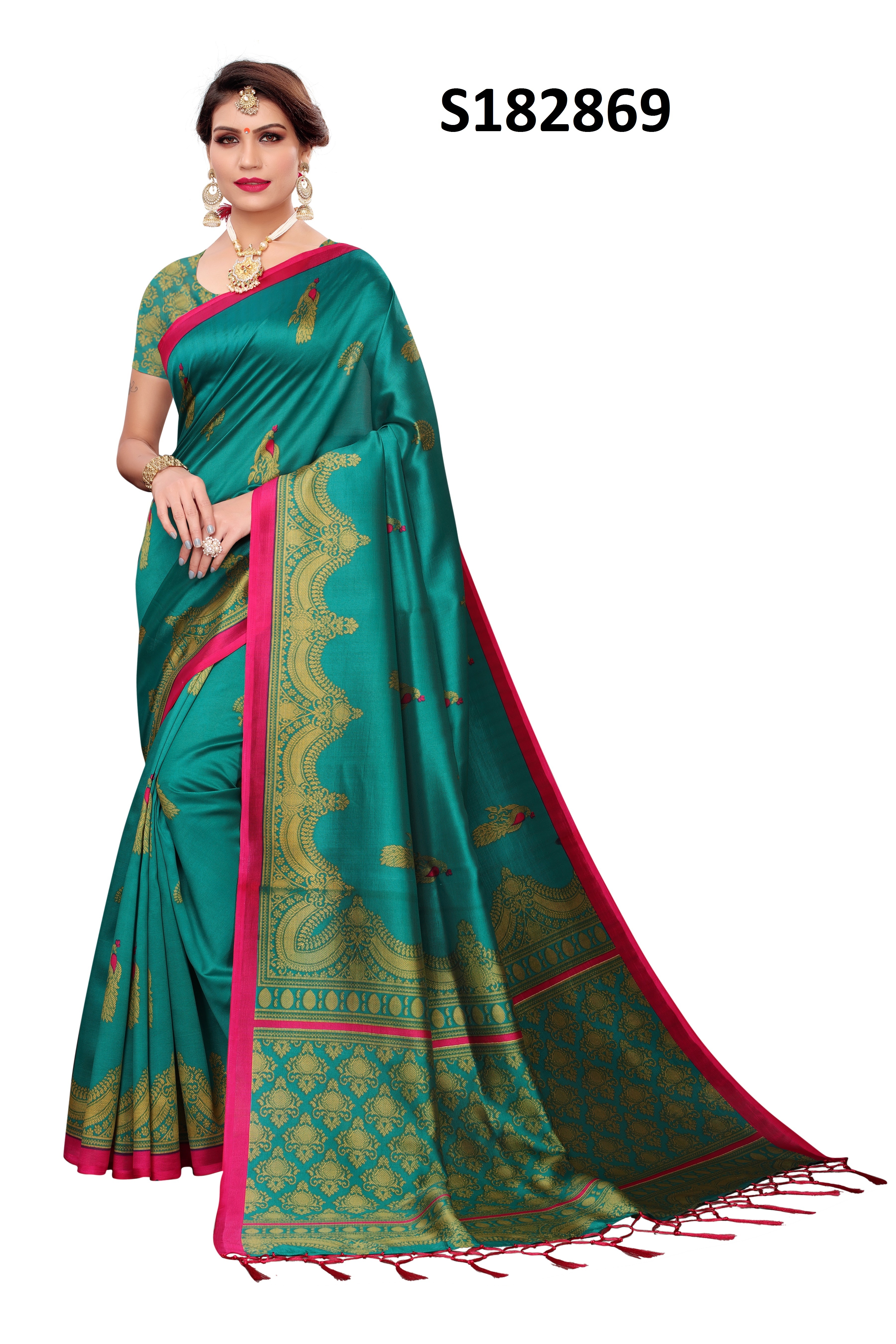 Kalamkari Silk Saree - 6.3 Meters, Multicolor Printed Design | Cotton Silk Fabric, Stylish Banarsi Style, Sequins Closure, Suitable For All Seasons